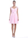 Pearl Pink Chiffon Lace V-neck Short/Mini Cheap Bridesmaid Dress #PDS01012424