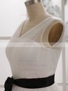 Ivory Tulle with Sashes/Ribbons V-neck Short/Mini Bridesmaid Dresses #PDS01012452