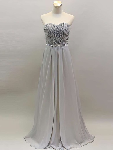 Perfect Light Slate Gray Chiffon Beading Sweetheart Long Bridesmaid Dress #PDS01012461