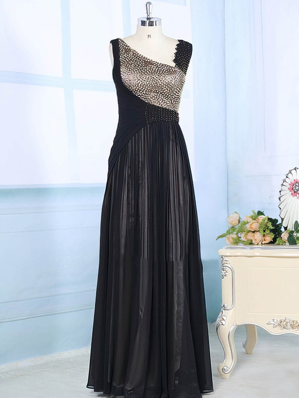 Exclusive Floor-length Chiffon Elastic Woven Satin with Beading V-neck Mother of the Bride Dress #PDS01021565
