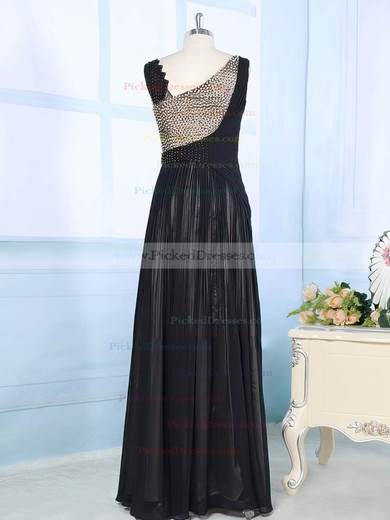 Exclusive Floor-length Chiffon Elastic Woven Satin with Beading V-neck Mother of the Bride Dress #PDS01021565