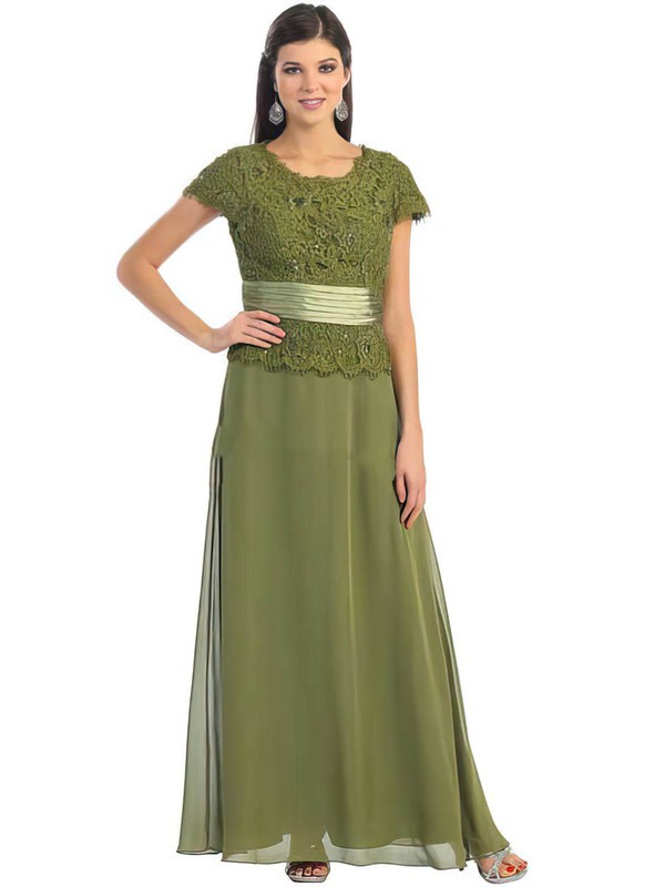 Lace Chiffon A-line Scoop Neck Ankle-length Beading Mother of the Bride Dresses #PDS01021560