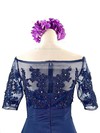 Floor-length Short Sleeve Royal Blue Chiffon Tulle Appliques Lace Off-the-shoulder Mother of the Bride Dress #PDS01021562
