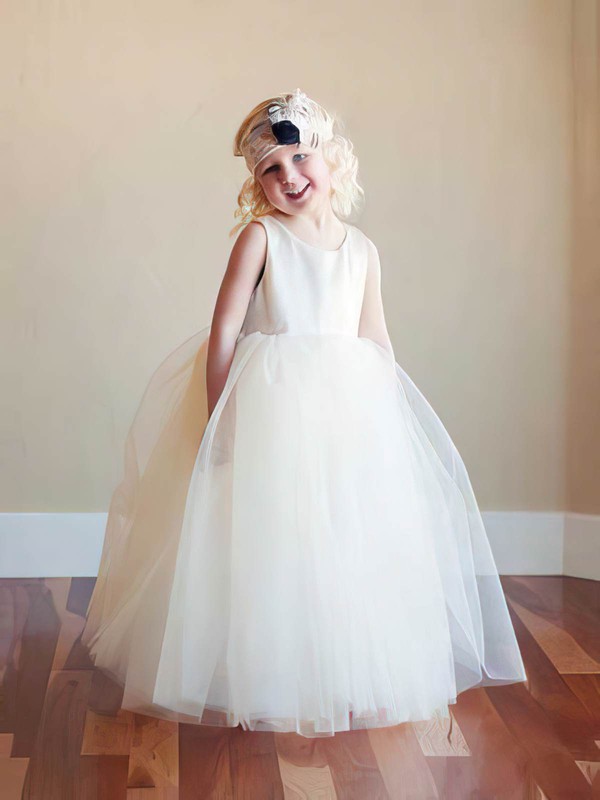 Ball Gown Tulle with Ruffles Scoop Neck Designer Ivory Flower Girl Dress #PDS01031796
