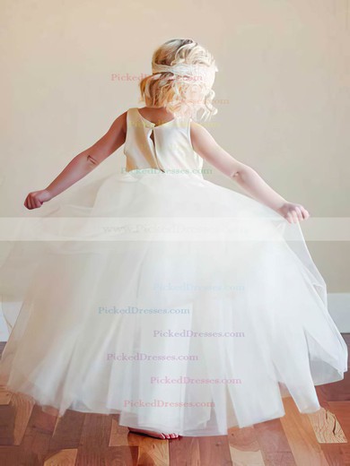 Ball Gown Tulle with Ruffles Scoop Neck Designer Ivory Flower Girl Dress #PDS01031796