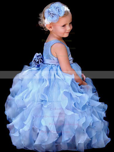 Organza Ball Gown with Flower(s) Light Sky Blue Scoop Neck Best Flower Girl Dress #PDS01031801