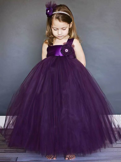 Square Neckline Girls Ball Gown Tulle Flower(s) Purple Flower Girl Dresses #PDS01031803