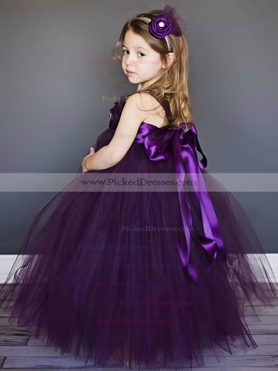 Square Neckline Girls Ball Gown Tulle Flower(s) Purple Flower Girl Dresses #PDS01031803
