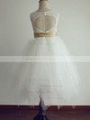 Open Back Tea-length Lace Tulle with Sashes/Ribbons Affordable Ivory Flower Girl Dresses #PDS01031804