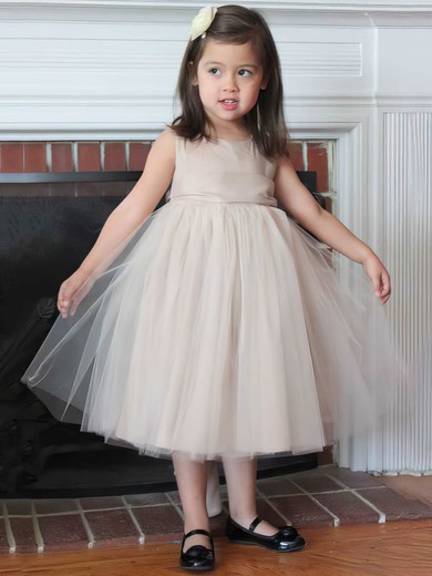 Perfect Tulle with Bow Scoop Neck Tea-length Flower Girl Dress #PDS01031806
