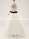 Popular Satin Tulle Floor-length Straps with Sashes/Ribbons Ivory Flower Girl Dress #PDS01031811