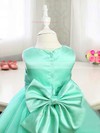 Gorgeous Scoop Neck Green Satin Tulle with Bow Tea-length Flower Girl Dress #PDS01031814