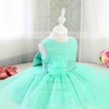 Gorgeous Scoop Neck Green Satin Tulle with Bow Tea-length Flower Girl Dress #PDS01031814