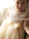 Scoop Neck Satin Organza with Bow Prettiest Champagne Tea-length Flower Girl Dress #PDS01031817