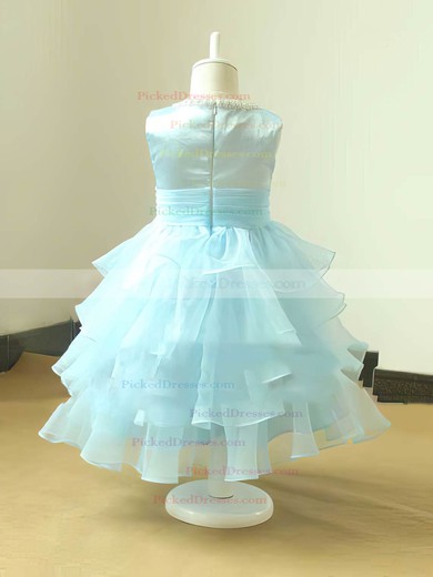 Scoop Neck Tea-length Great Tiered Organza Light Sky Blue Flower Girl Dress #PDS01031820