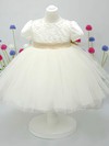 Beautiful Ankle-length Satin Tulle Bow Ivory Scoop Neck Short Sleeve Flower Girl Dress #PDS01031828