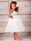 Tulle Elastic Woven Satin Ball Gown Scoop Neck Tea-length Sashes / Ribbons Flower Girl Dresses #PDS01031830