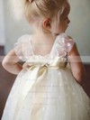 Tulle Ball Gown Square Neckline Tea-length Sashes / Ribbons Flower Girl Dresses #PDS01031831
