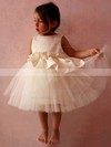 Nicest Ivory Satin Tulle Scoop Neck with Ruffles Tea-length Flower Girl Dress #PDS01031832