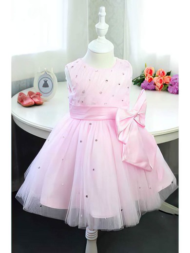 Satin Tulle Scoop Neck with Beading Online Ball Gown Pink Flower Girl Dress #PDS01031833