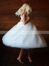 Scoop Neck Ivory Tulle Elastic Woven Satin Cap Straps Ankle-length 2016 Flower Girl Dress #PDS01031835