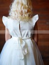 Scoop Neck Ivory Tulle Elastic Woven Satin Cap Straps Ankle-length 2016 Flower Girl Dress #PDS01031835