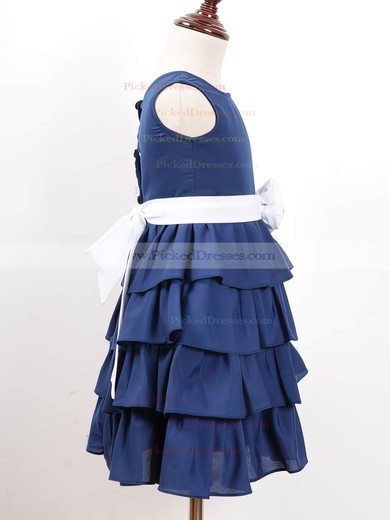 Best Scoop Neck Tiered Chiffon Sashes/Ribbons Royal Blue Ankle-length Flower Girl Dress #PDS01031836