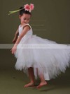 Tulle Elastic Woven Satin Princess Scoop Neck Court Train Tiered Flower Girl Dresses #PDS01031843