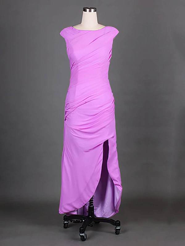 Lavender Scoop Neck Chiffon Cap Straps Split Front Sheath/Column Mother of the Bride Dress #PDS01021575