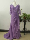 Amazing V-neck Chiffon Appliques Lace 1/2 Sleeve Sweep Train Mother of the Bride Dress #PDS01021578