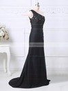 Sweep Train Black Chiffon Tulle Appliques Lace Split Front One Shoulder Mother of the Bride Dress #PDS01021580