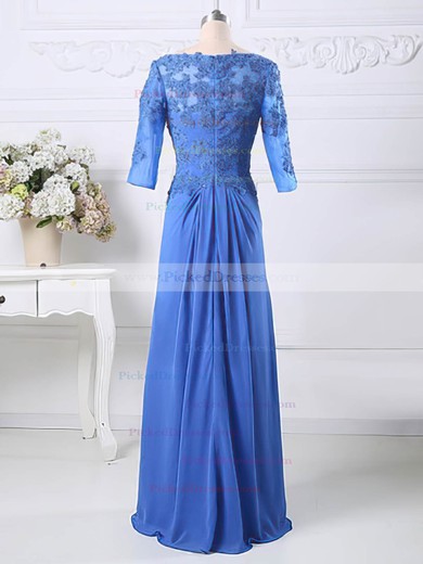 Blue Chiffon Tulle Scoop Neck Appliques Lace 1/2 Sleeve A-line Mother of the Bride Dresses #PDS01021583