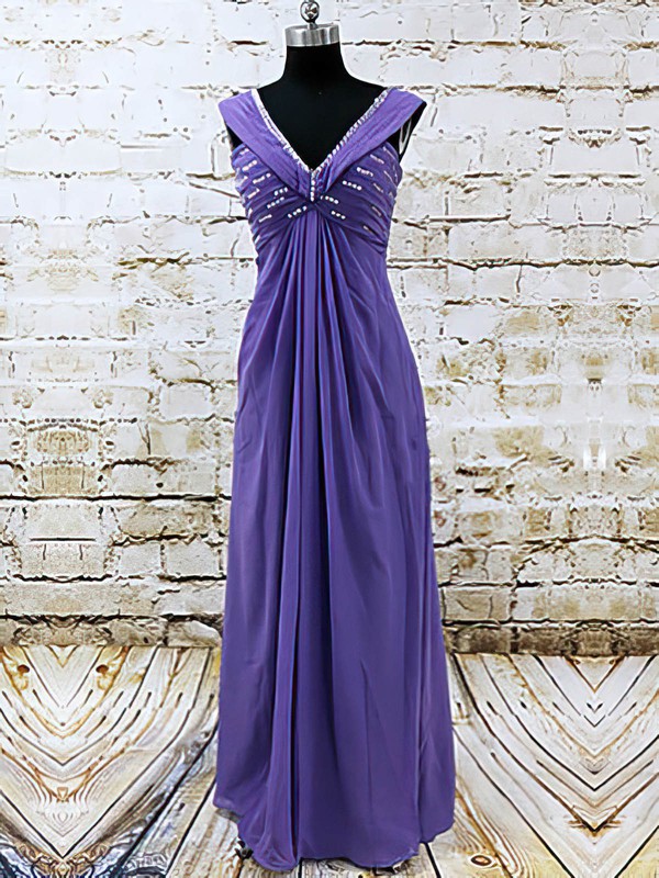 A-line Chiffon V-neck Sequins Floor-length Summer Mother of the Bride Dress #PDS01021585