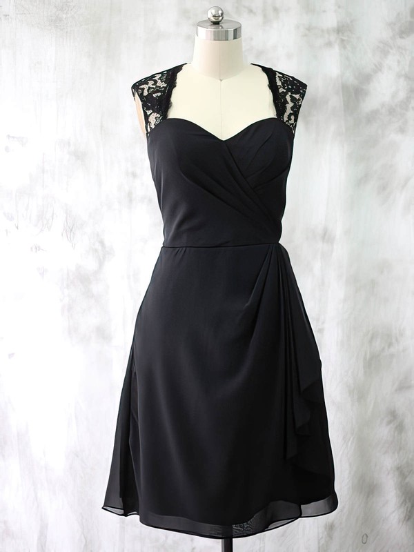 Different Sweetheart Black Chiffon Lace Ruffles Short/Mini Mother of the Bride Dresses #PDS01021587