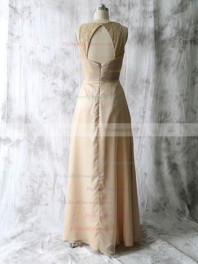 Discount Champagne Chiffon Lace V-neck Pleats Floor-length Mother of the Bride Dress #PDS01021589