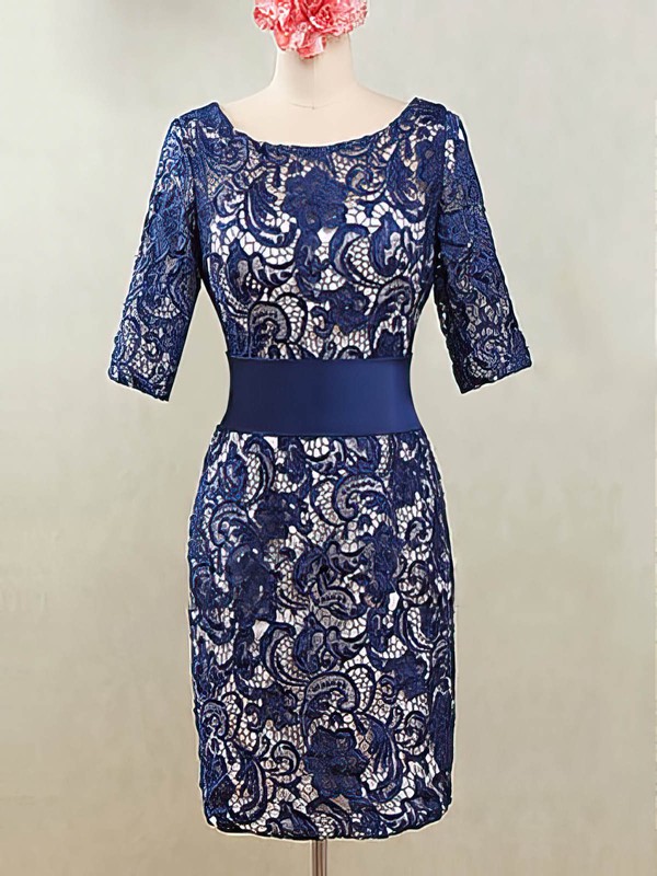 Royal Blue Lace Knee-length Sashes / Ribbons 1/2 Sleeve Sheath/Column Mother of the Bride Dresses #PDS01021595