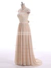 A-line Champagne Lace Chiffon Bow Short Sleeve V-neck Mother of the Bride Dresses #PDS01021599