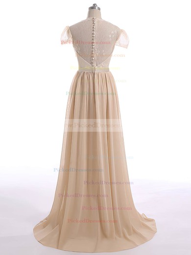 A-line Champagne Lace Chiffon Sashes/Ribbons Short Sleeve Sweetheart Mother of the Bride Dress #PDS01021600