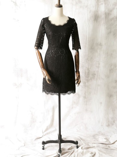 Sexy Sheath/Column Scoop Neck 1/2 Sleeve Black Lace Mother of the Bride Dresses #PDS01021612