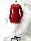 Red Lace Short/Mini Scoop Neck Long Sleeve Good Mother of the Bride Dresses #PDS01021613