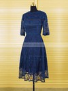 Popular Tea-length 1/2 Sleeve Dark Navy Lace Scoop Neck Mother of the Bride Dresses #PDS01021616