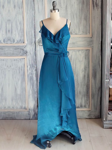 Coolest Spaghetti Straps V-neck Chiffon Ruffles Sweep Train Mother of the Bride Dress #PDS01021620