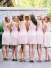 Summer Pink Lace Scoop Neck Sashes/Ribbons Short/Mini Bridesmaid Dress #PDS01012468