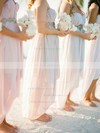 Pearl Pink Chiffon High Low Beading Empire Asymmetrical Bridesmaid Dress #PDS01012469