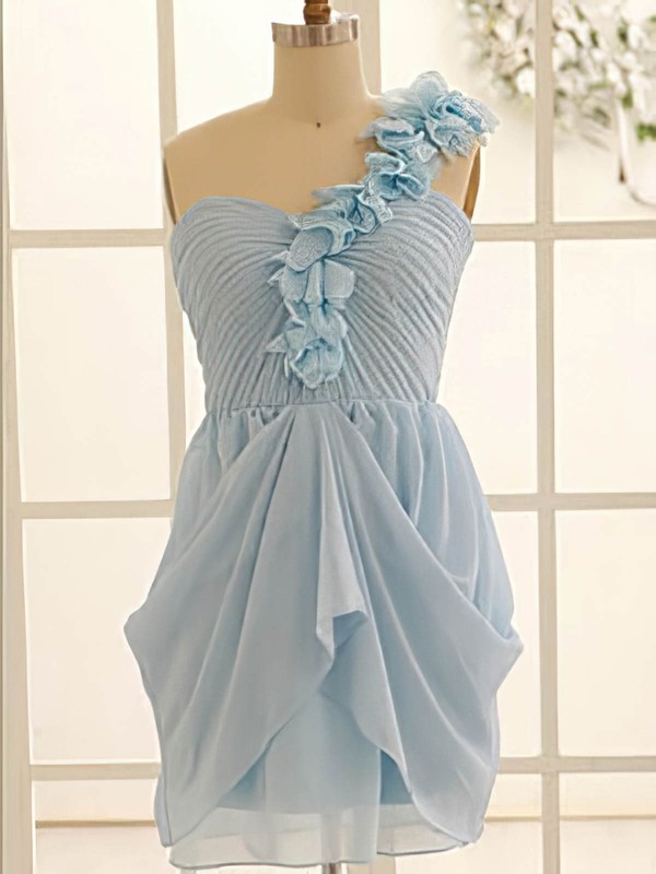 Exclusive Light Sky Blue Chiffon Flower(s) One Shoulder A-line Bridesmaid Dress #PDS01012471