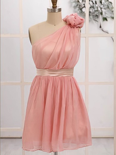 Chiffon with Flower(s) Short/Mini One Shoulder Cute Bridesmaid Dresses #PDS01012472