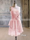 One Shoulder Short/Mini Light Slate Gray Chiffon Flower(s) A-line Bridesmaid Dress #PDS01012476