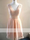 Hot Pearl Pink Chiffon Lace Knee-length V-neck Bridesmaid Dress #PDS01012478