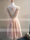 Hot Pearl Pink Chiffon Lace Knee-length V-neck Bridesmaid Dress #PDS01012478