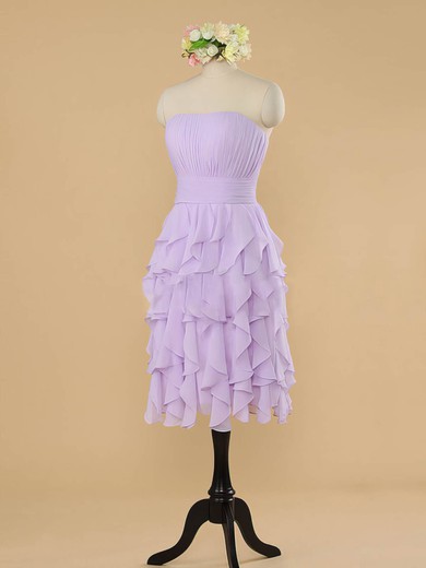 Popular Sheath/Column Lilac Chiffon Tiered Strapless Bridesmaid Dresses #PDS01012483
